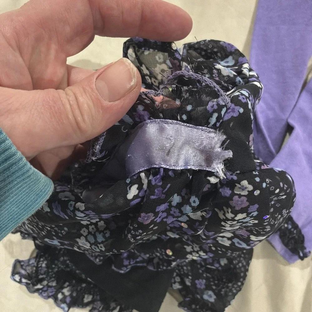 Wonder Kids Two Piece Set Floral‎ Glittery Dress Matching Pants Purple Black 2t